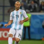 Javier Mascherano of Argentina controls the ball during the 2018 FIFA World Cup Russia group D match between Argentina and Croatia at Nizhny Novgorod Stadium NIZHNIY NOVGOROD^ RUSSIA - JUNE 21