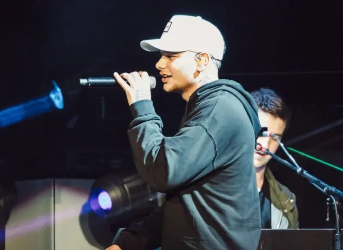 Kane Brown performs on stage during Chris Young's Losing Sleep 2018 World Tour at Infinite Energy Center. DULUTH^ GA^ USA - FEBRUARY 15TH^ 2018