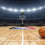 NBA BASKETBALL COURT WITH BALL This content was generated by an Artificial Intelligence (AI) system.