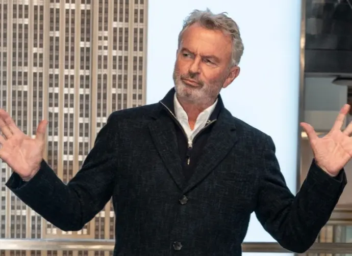 Sam Neill visits Empire State Building in New York on March 6^ 2024 to celebrate series premiere of Peacock's 'Apples Never Fall'