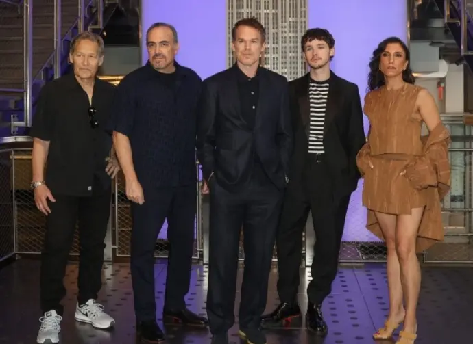 Showtime's 'Dexter: Resurrection' cast David Zayas^ Jack Alcott^ Michael C. Hall^ Kadia Saraf and James Remar visit Empire State Building in New York^ NY on July 8^ 2025