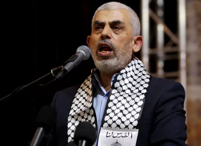 Hamas leader Yahya Sinwar^ speaks during a conference in Gaza city^ on November 4^ 2019. Photo by Abed Rahim Khatib