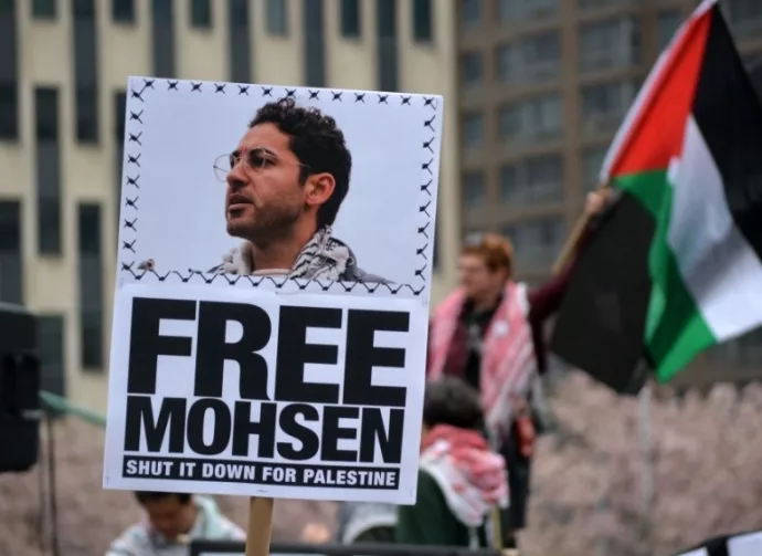 Rally for student activist Mohsen Mahdawi following his arrest by ICE agents across from the ICE Manhattan headquarters. NEW YORK^ NEW YORK USA - April 15^ 2025