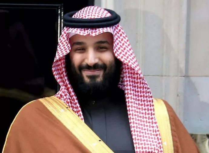 Saudi Crown Prince Mohammed bin Salman poses on the steps of number 10 Downing Street on March 7^ 2018 in London^ England. London^ United Kingdom - March 7^ 2018