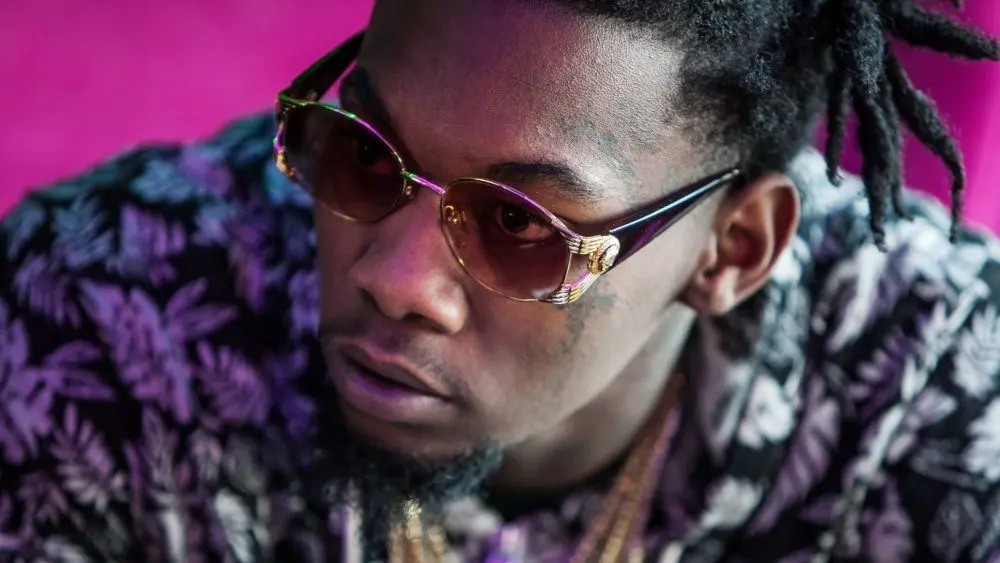 Portrait of rapper Offset from Migos band. Kiari Kendrell Cephus aka Off Set on press conference. MOSCOW - 27^ MARCH^ 2015