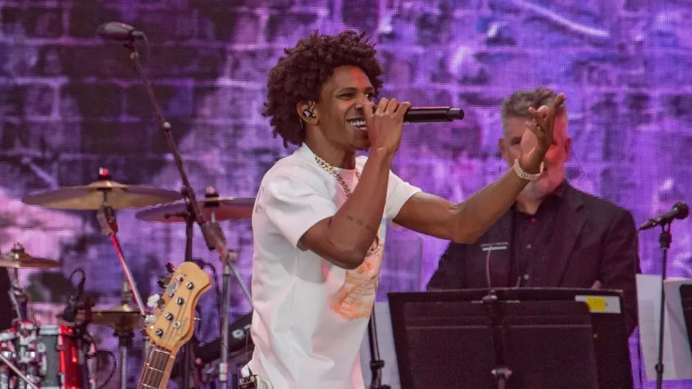 Boogie wit da Hoodie performs during "We Love NYC: The Homecoming Concert" at the Great Lawn in Central Park on August 21^ 2021 in New York City.