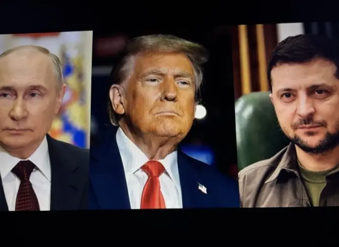 mages of the president Donald Trump^ Volodymyr Zelenskyy and Vladimir Putin side by side