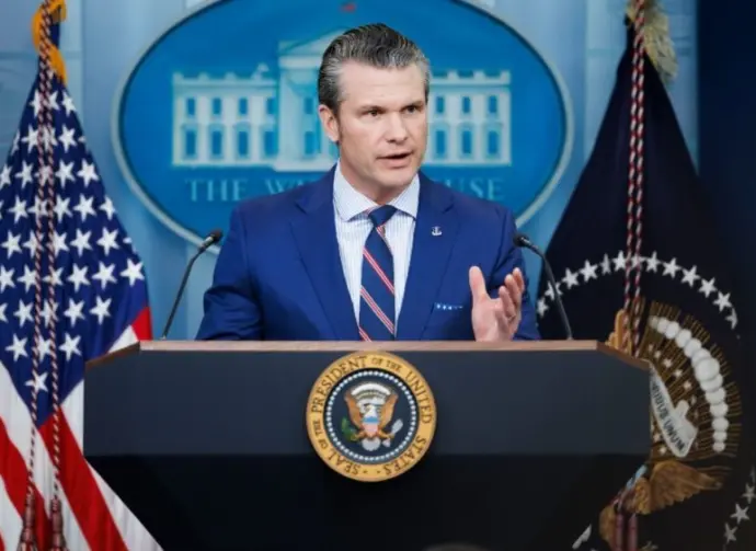 Pete Hegseth^ Defense Secretary^ speaks at a White House press briefing. WASHINGTON – January 30 2025