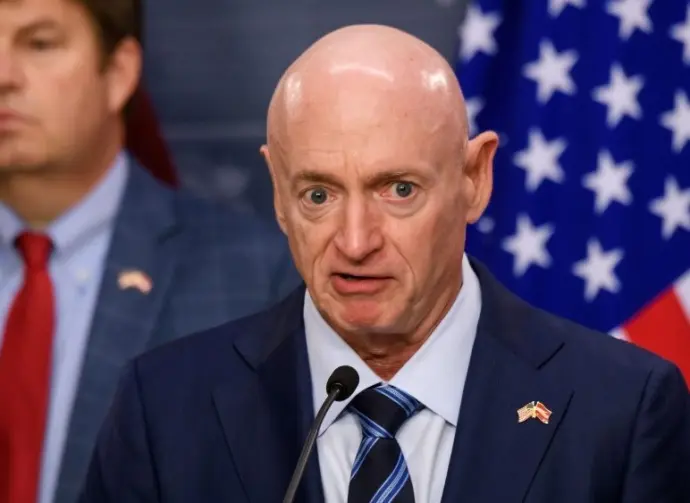 Mark Kelly^ US Senator. Delegation of senators and congressmen^ during press briefing after meeting with Evika Silina^ Prime Minister of Latvia. RIGA^ LATVIA. 30th August 2024