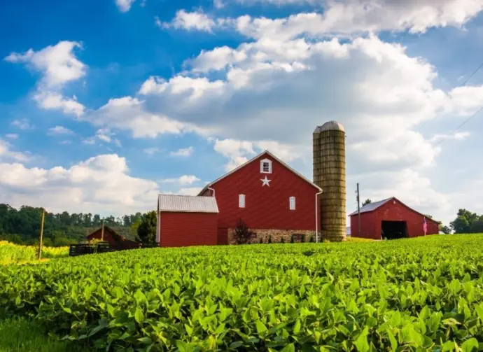 Beautiful farm field and barn on a farm near Spring Grove^ Pennsylvania.