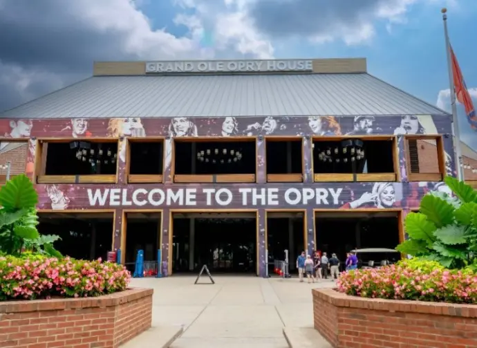 Aerial view of the Grand Ole Opry in Nashville Tennessee. Aug 08^ 2023-Nashville^ TN