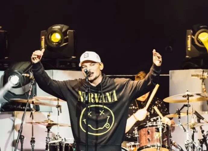 Kane Brown performs on stage during Chris Young's Losing Sleep 2018 World Tour at Infinite Energy Center. DULUTH^ GA^ USA - FEBRUARY 15TH^ 2018