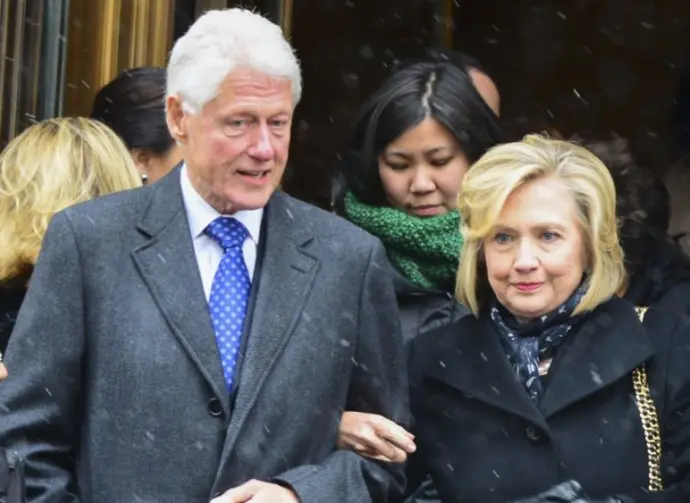Bill & Hillary Clinton at funeral services held for former New York governor Mario Cuomo at St. Ignatius Loyola Church on Manhattan's Upper East Side. NEW YORK CITY - JANUARY 6 2015
