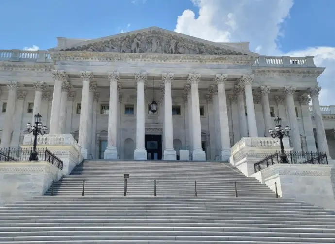 The Eastern facade with the stair to the House of Representatives of the United States Capitol Building^ on Capitol Hill in Washington DC^ USA.