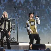 Linkin Park with lead singer Emily Marcia Armstrong perform on stage during the 2025 UEFA Champions League Final Opening ceremony at Munich arena in Munich Munich^ Germany - May 31^ 2025