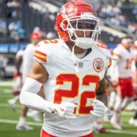 KC Chiefs cornerback Trent McDuffie #22 warms up prior to an NFL football game against the LA Chargers at SoFi Stadium^ Aug. 17^ 2024^ in Inglewood^ Calif.
