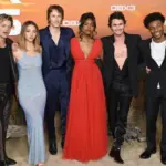 Austin North^ Rudy Pankow^ Madelyn Cline^ Drew Starkey^ Carlacia Grant^ Chase Stokes^ Jonathan Daviss and Madison Bailey at the season 3 premiere for "Outer Banks" LOS ANGELES^ CA. February 16^ 2023