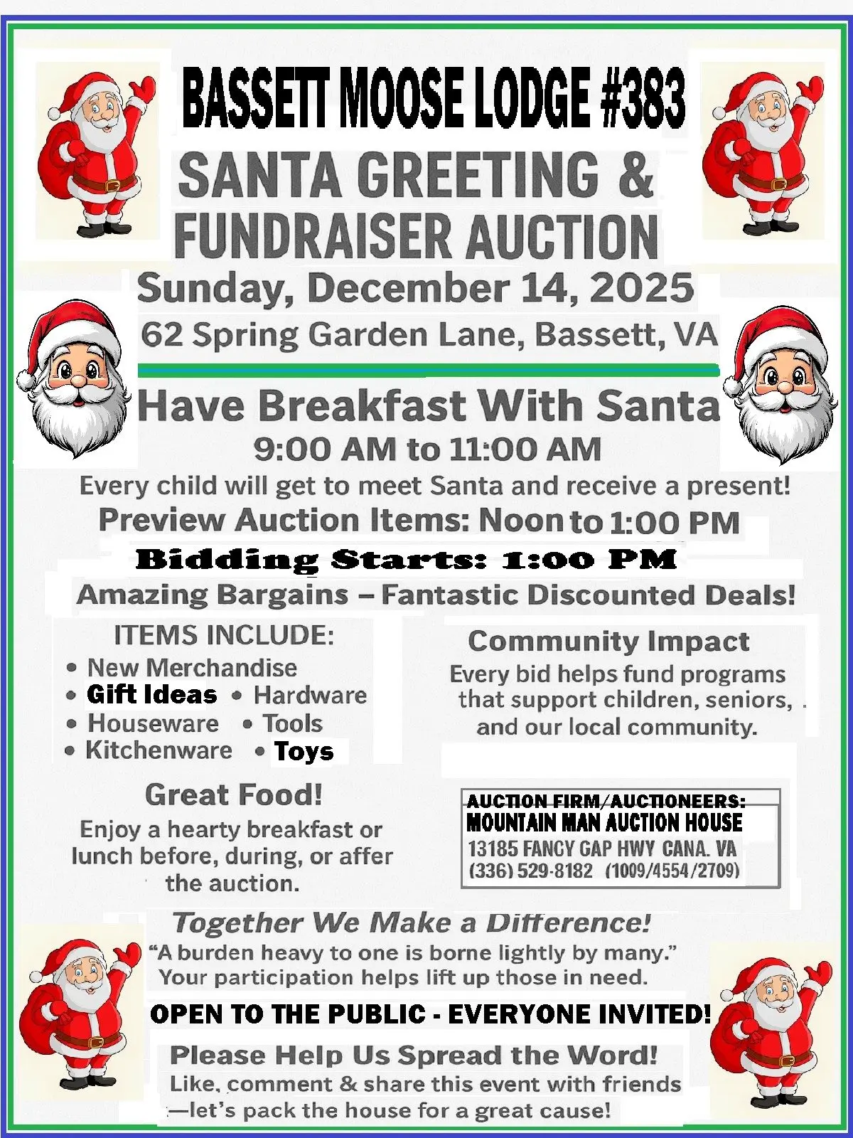 SANTA GREETING & FUNDRAISER AUCTION