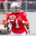 Justin Fields #1 - NCAA Division 1 Football University of Maryland Terrapins Vs. Ohio State Buckeyes on November 11th 2019 at the Ohio State Stadium in Columbus^ Ohio USA