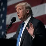 Pres. Donald Trump speaking to his supporters at the “Make America Great Again” rally in the Sioux City Iowa convention center SIOUX CITY^ IOWA^ USA - NOVEMBER 6^ 2016