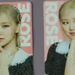BLACKPINK group member ROSÉ photocard. Two pieces. different pose. Blonde hair. Artist signature.Famous KPop singer.