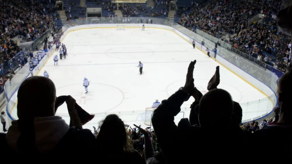 hockey fans applaud at ice hockey stadium