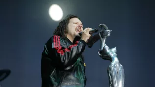 Heavy metal band Korn play at the annual Sziget Festival in Budapest^ Hungary^ on Saturday^ August 13^ 2005. Pictured is lead singer Jonathan Davis.
