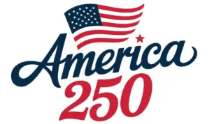 America 250 logo variations with patriotic themes