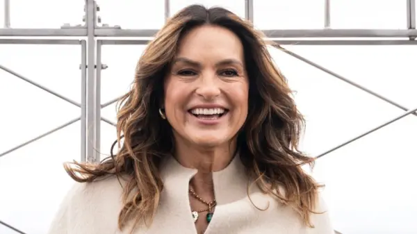 Mariska Hargitay attends ceremonial lighting of Empire State Building in New York on April 5^ 2024 in partnership with Joyful Heart Foundation in recognition of Sexual Assault Awareness Month
