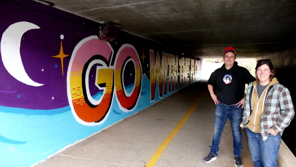 Go with the Flow mural is painted in Walton Creek Tunnel Steamboat Radio