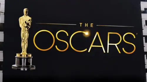 The words "Oscars"on a black LED billboard advertising. are awards for artistic and technical merit for the American film industry. Oscars ceremony held at the Dolby Theatre