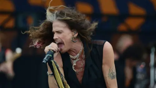 Aerosmith^ with lead singer Steven Tyler^ performs at the 2018 New Orleans Jazz and Heritage Festival. New Orleans^ LA - May 5^ 2018