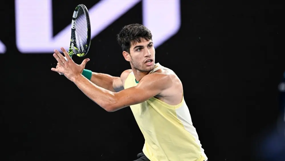 Carlos Alcaraz during the Australian Open AO 2024 Grand Slam tennis tournament on January 24^ 2024 at Melbourne Park in Melbourne^ Australia.
