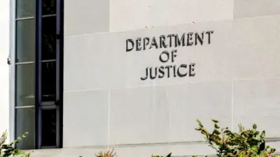 Sign of United States Department of Justice(DOJ) on their headquarters building in Washington^ D.C. USA. Washington D.C.^ USA - March 1^ 2020:
