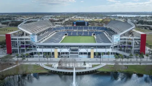 Aerial photograph of Camping World Stadium^ Orlando^ Florida^ USA. February 9^ 2024.