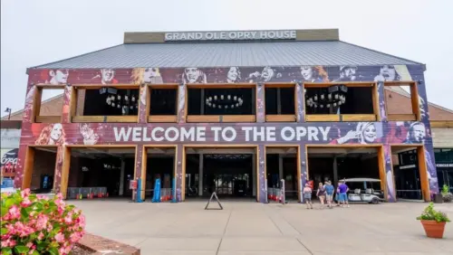 Aerial view of the Grand Ole Opry in Nashville Tennessee. Aug 08^ 2023-Nashville^ TN