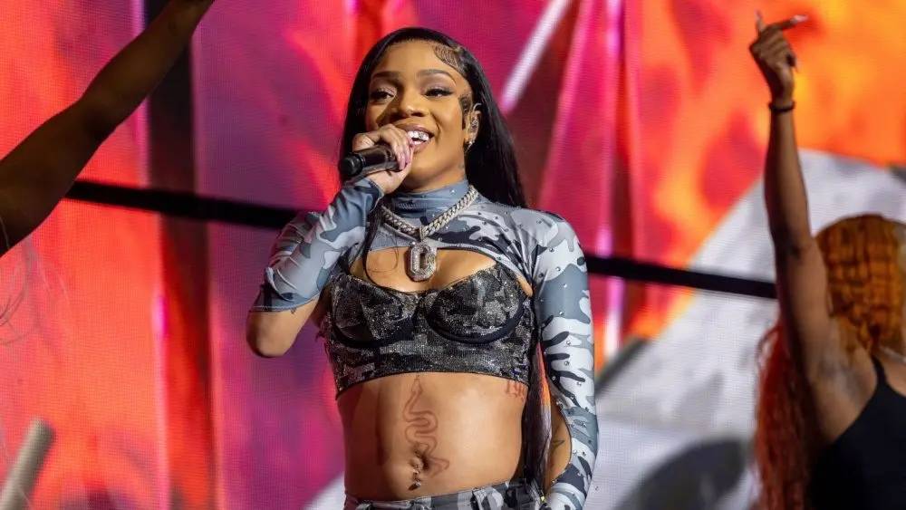 Glorilla Performs on the Lil Baby It's Only Us Tour at The Vystar Veterans Memorial Arena in Jacksonville Florida USA September 16^ 2023