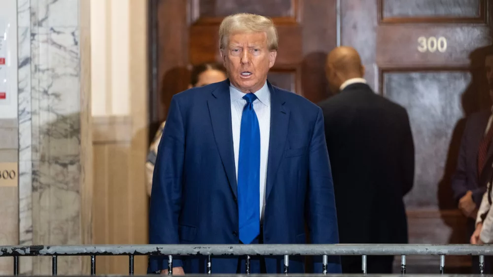 Former President Donald Trump addresses crowd at civil fraud trial at New York State Court on October 25^ 2023
