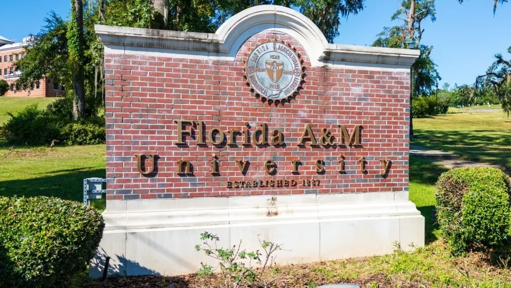 Sign for Florida Agricultural and Mechanical University^ commonly known as Florida A and M^ is a public historically black university in Tallahassee^ Florida. Tallahassee^ FL - September 2^ 2024