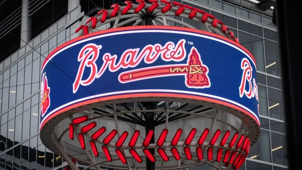 MLB Atlanta Braves' logo on giant light baseball Atlanta^ Georgia - February 5^ 2020