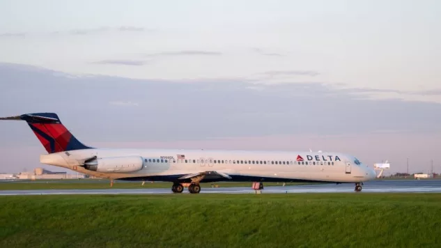 Delta airlines airplane landing / taking off from runway tarmac. Toronto Pearson Airport^ Canada - May 15 2019