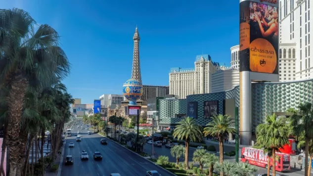 Las Vegas Strip as seen at sunset on May 7^ 2024 in Las Vegas^ Nevada. The Strip is home to the largest hotels and casinos in the world.