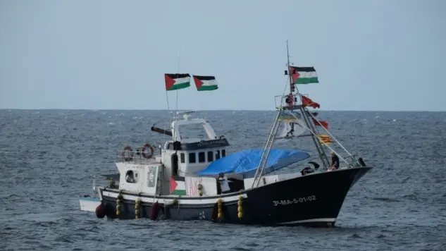 The Global Sumud Flotilla departs from the harbor heading to Gaza leading vessel of the flotilla. Portopalo di Capo Passero^ Sicily^ Italy^ 19 September 2025