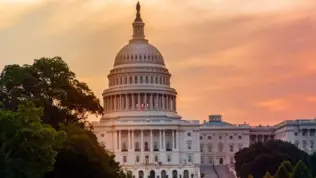 View of Capitol Hill in Washington DC in summer at sunset