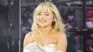 Sabrina Carpenter performs on stage during 2024 New Year's celebration on Times Square in New York on December 31^ 2023.