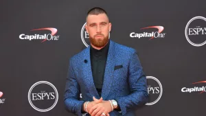 Travis Kelce at the 2018 ESPY Awards at the Microsoft Theatre LA Live. LOS ANGELES^ CA - July 18^ 2018