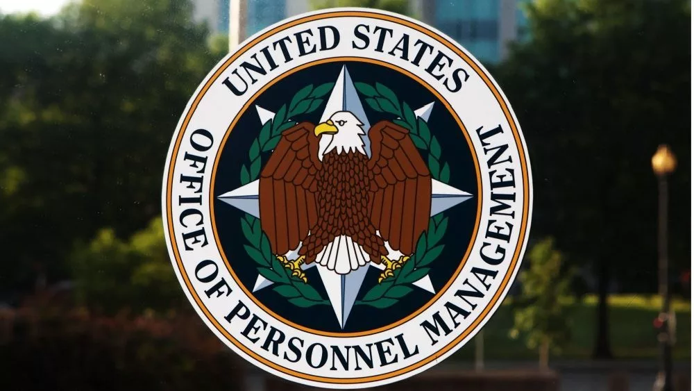 Emblem on the door of the Office of Personnel Management (OPM) in Washington^ DC. OPM manages the civil service of the federal government.