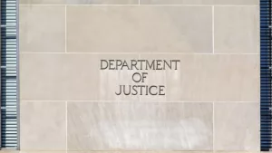 Sign of United States Department of Justice(DOJ) outside their headquarters building in Washington^ D.C. USA. Washington D.C.^ USA - march 1^ 2020