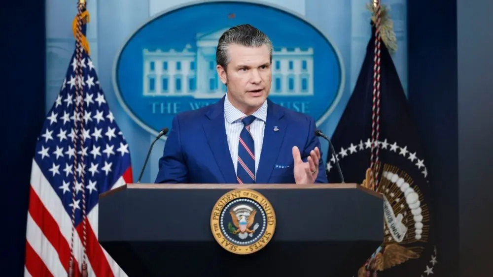 Pete Hegseth^ Defense Secretary^ speaks at a White House press briefing after a Black Hawk helicopter collided with American Airlines flight 5342 by DCA airport WASHINGTON – January 30 2025