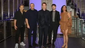 Showtime's 'Dexter: Resurrection' cast David Zayas^ Jack Alcott^ Michael C. Hall^ Kadia Saraf and James Remar visit Empire State Building in New York^ NY on July 8^ 2025